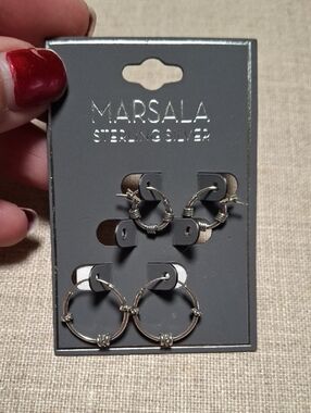 Marsala Sterling Silver Hoop Earring Set - Silver